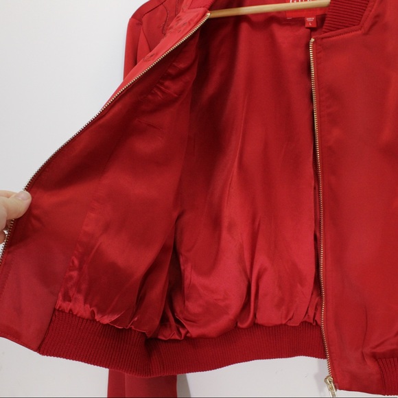 GUESS Cropped Bomber Cherry Blossoms Red Spring Fall Jacket Lightweight Large L - Picture 9 of 11